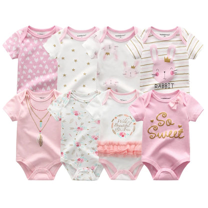 8-Piece Newborn Baby Romper Set | Short Sleeve 100% Cotton 0-12M