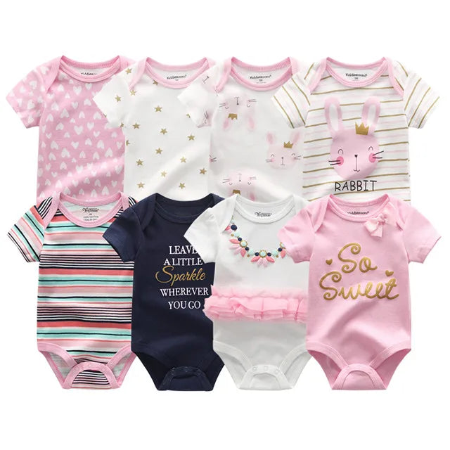 8-Piece Newborn Baby Romper Set | Short Sleeve 100% Cotton 0-12M