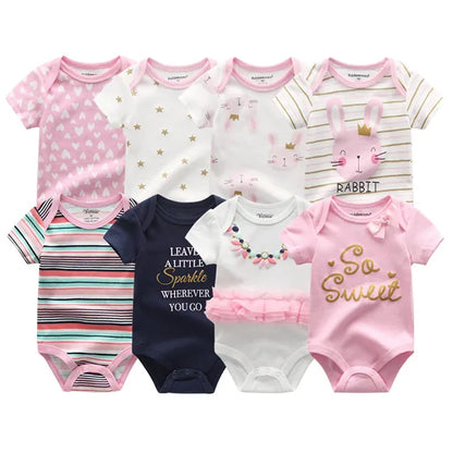 8-Piece Newborn Baby Romper Set | Short Sleeve 100% Cotton 0-12M
