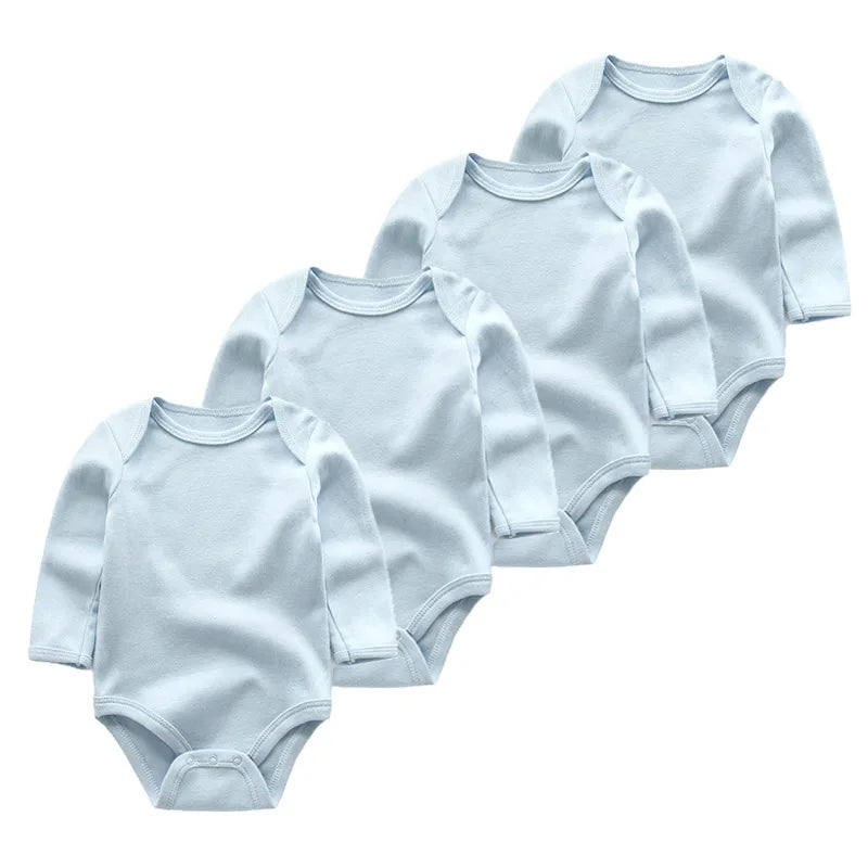 Baby Unisex Bodysuit 4-Pack | Long Sleeve Cotton Romper 0-12 Months