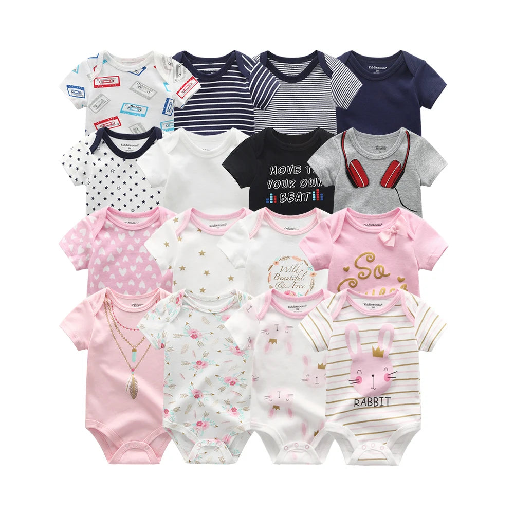 8-Piece Newborn Baby Romper Set | Short Sleeve 100% Cotton 0-12M