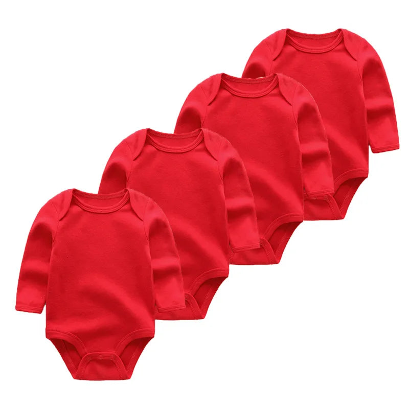 Baby Unisex Bodysuit 4-Pack | Long Sleeve Cotton Romper 0-12 Months