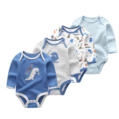 Baby Unisex Bodysuit 4-Pack | Long Sleeve Cotton Romper 0-12 Months