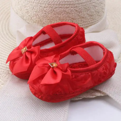 Baby Girl Bow Moccasin Soft Sole Crib Shoes | First Walker 0-18 Months