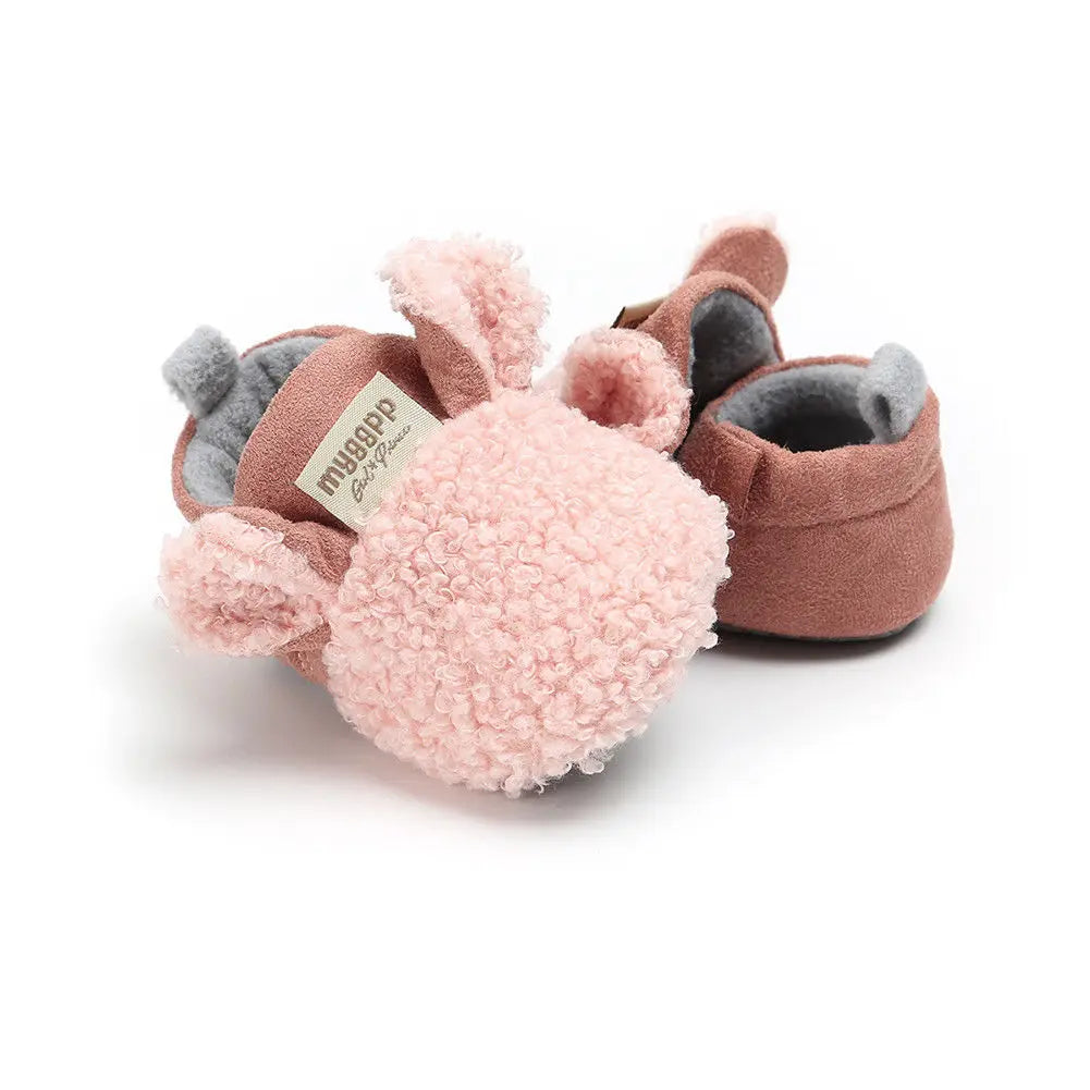 Baby Unisex Animal Ear Fur Slippers | Soft Sole First Walker Shoes 0-18 Months