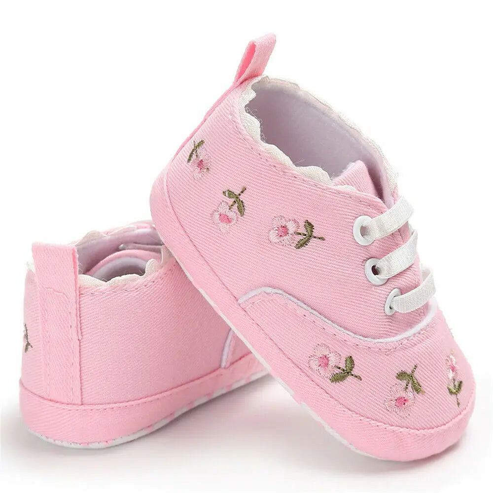 Baby Girl Embroidery Flower Shoes | Soft Sole Princess First Walkers 0-18 Months