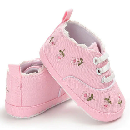Baby Girl Embroidery Flower Shoes | Soft Sole Princess First Walkers 0-18 Months