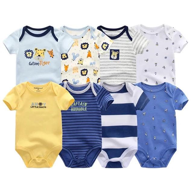 8-Piece Newborn Baby Romper Set | Short Sleeve 100% Cotton 0-12M