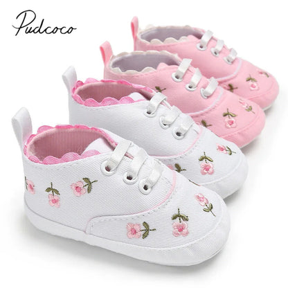 Baby Girl Embroidery Flower Shoes | Soft Sole Princess First Walkers 0-18 Months