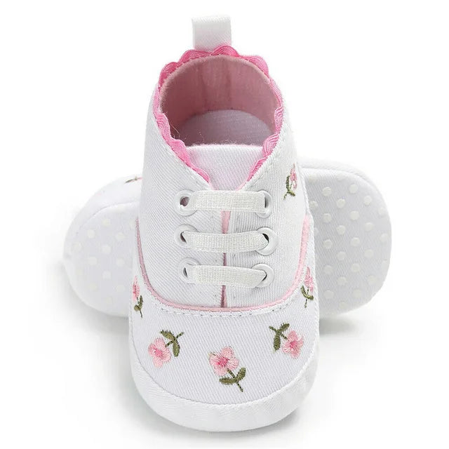 Baby Girl Embroidery Flower Shoes | Soft Sole Princess First Walkers 0-18 Months