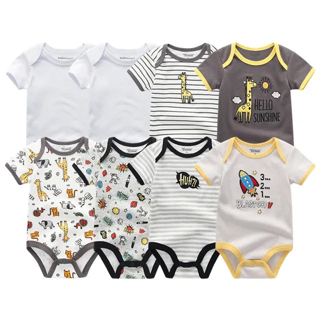 8-Piece Newborn Baby Romper Set | Short Sleeve 100% Cotton 0-12M