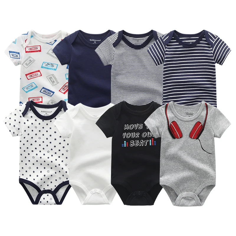 8-Piece Newborn Baby Romper Set | Short Sleeve 100% Cotton 0-12M