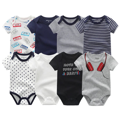 8-Piece Newborn Baby Romper Set | Short Sleeve 100% Cotton 0-12M