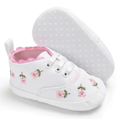 Baby Girl Embroidery Flower Shoes | Soft Sole Princess First Walkers 0-18 Months