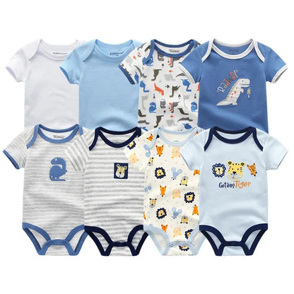 8-Piece Newborn Baby Romper Set | Short Sleeve 100% Cotton 0-12M