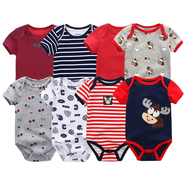 8-Piece Newborn Baby Romper Set | Short Sleeve 100% Cotton 0-12M