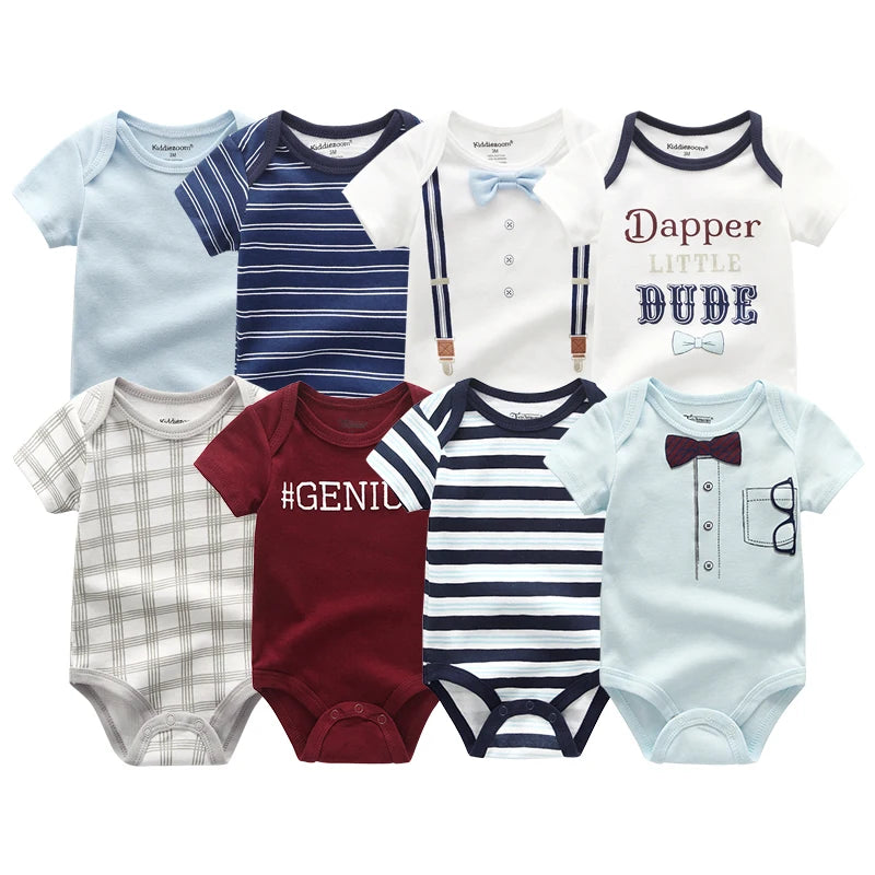 8-Piece Newborn Baby Romper Set | Short Sleeve 100% Cotton 0-12M