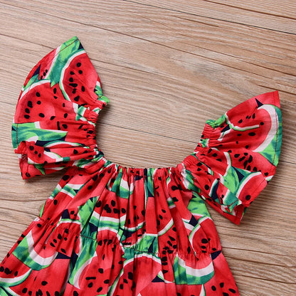 Baby Girl Watermelon Print Sleeveless Bodysuit | Summer Sunsuit Jumpsuit 0-24 Months