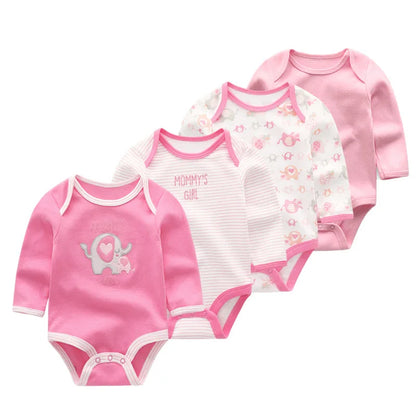 Baby Unisex Bodysuit 4-Pack | Long Sleeve Cotton Romper 0-12 Months