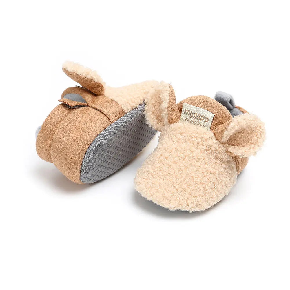 Baby Unisex Animal Ear Fur Slippers | Soft Sole First Walker Shoes 0-18 Months