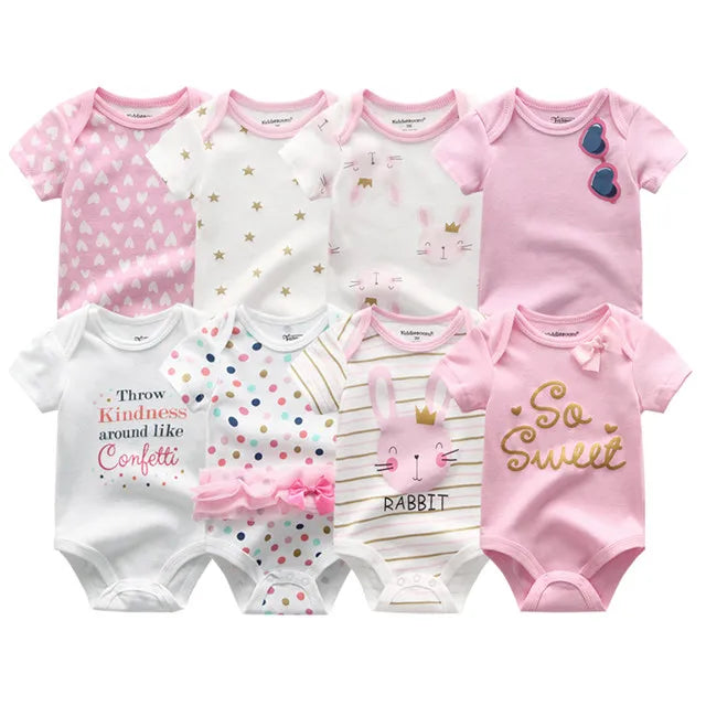 8-Piece Newborn Baby Romper Set | Short Sleeve 100% Cotton 0-12M