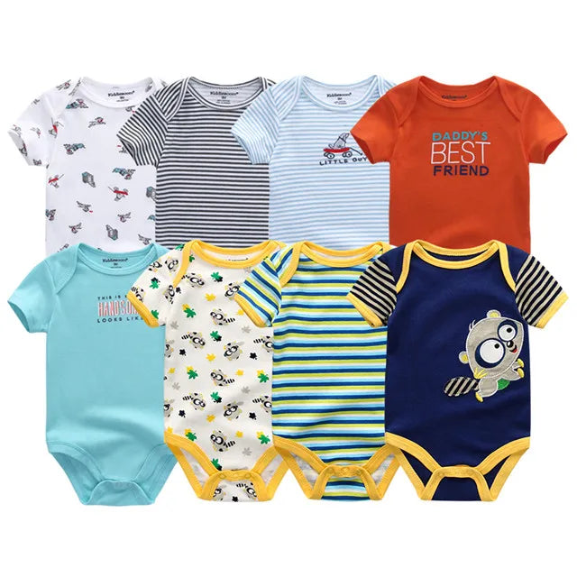 8-Piece Newborn Baby Romper Set | Short Sleeve 100% Cotton 0-12M