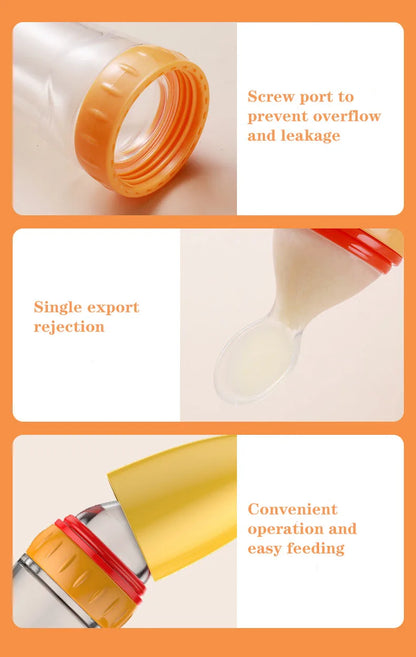 Silicone Baby Squeeze Feeding Bottle with Spoon | Rice Cereal & Food Supplement Feeder