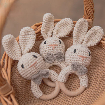 Crochet Amigurumi Bunny Baby Rattle — Handknit Newborn Toy