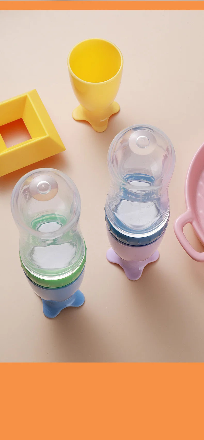 Silicone Baby Squeeze Feeding Bottle with Spoon | Rice Cereal & Food Supplement Feeder