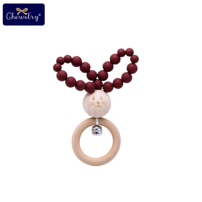 Silicone Baby Teether Bracelet with Wooden Ring — BPA Free