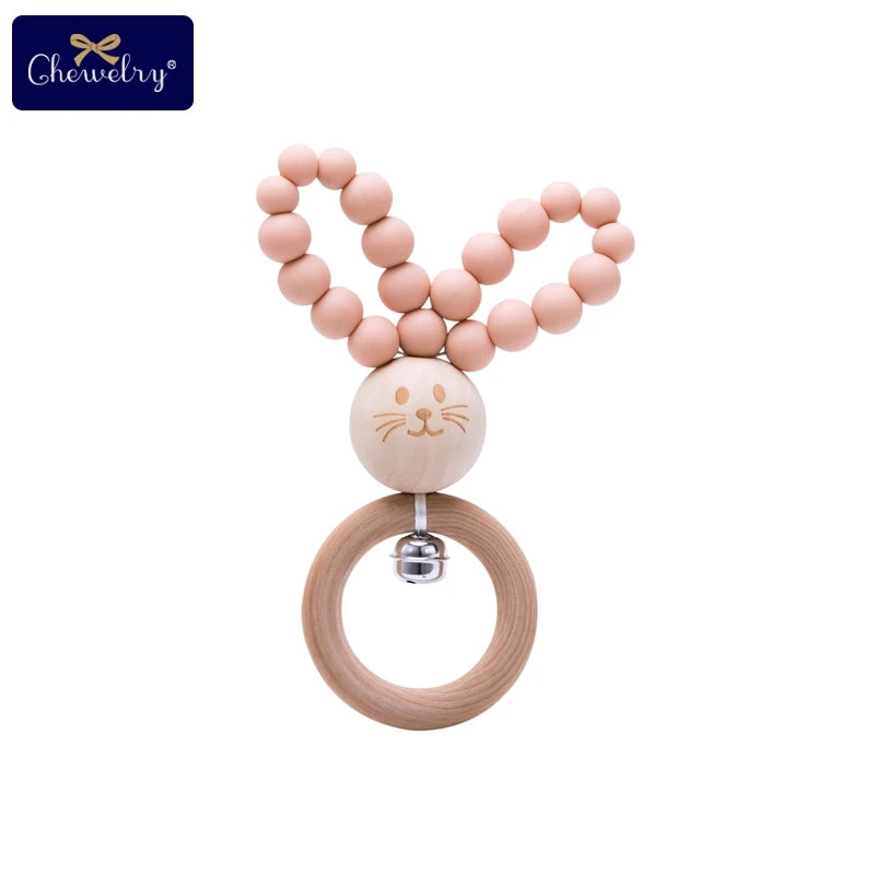 Silicone Baby Teether Bracelet with Wooden Ring — BPA Free