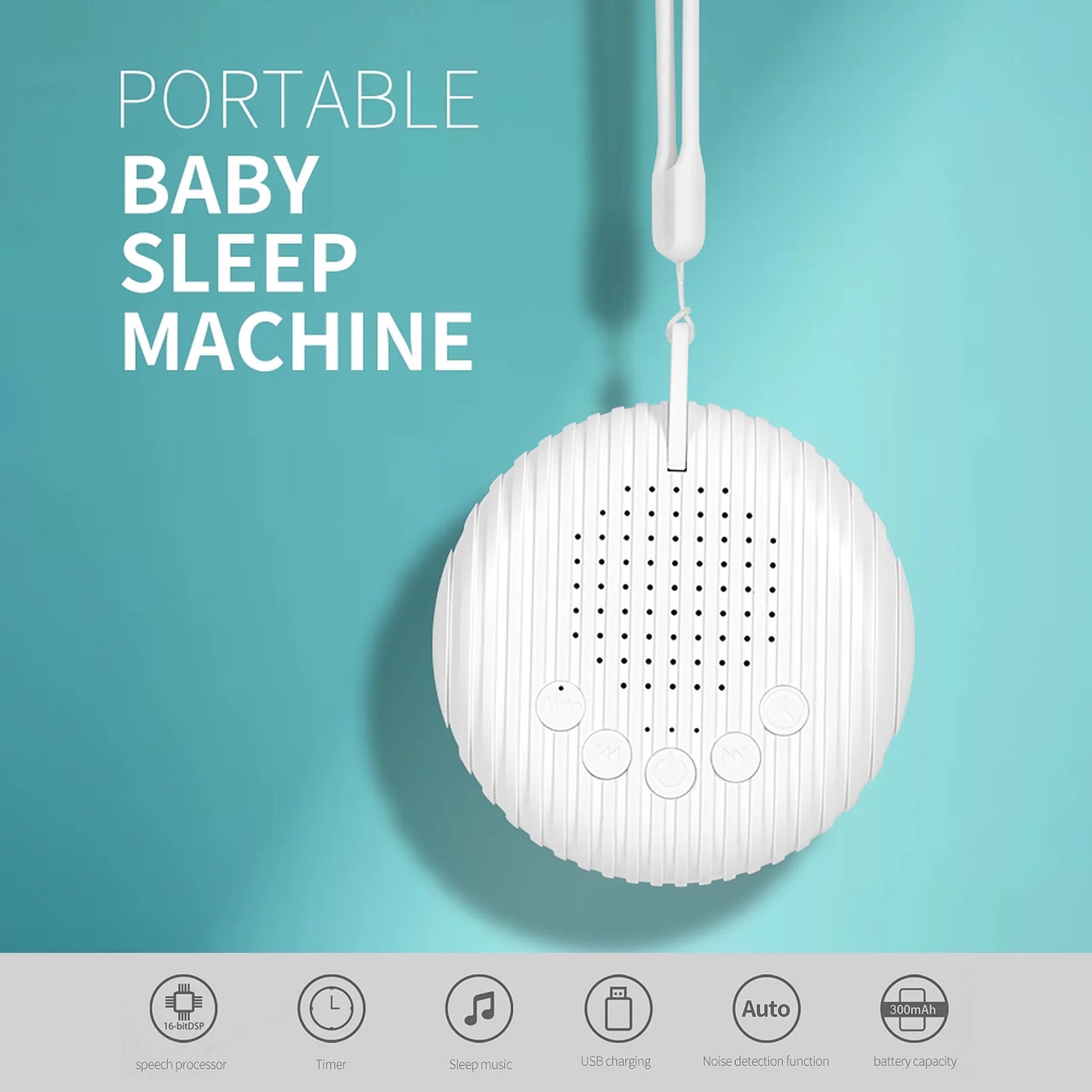 Baby White Noise Sleep Machine | 10 Soothing Sounds, USB Rechargeable, Volume Control