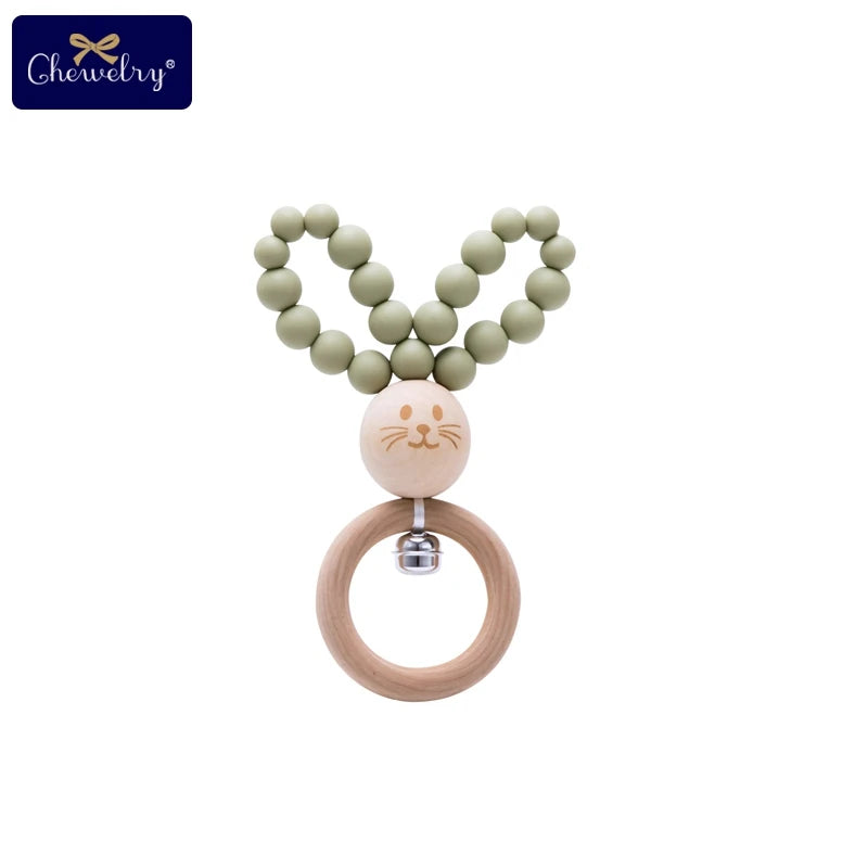 Silicone Baby Teether Bracelet with Wooden Ring — BPA Free