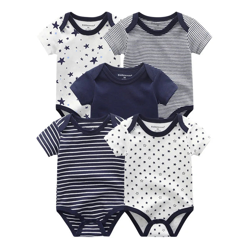 Baby Unisex Cotton Bodysuit 5-Pack | Short Sleeve Cartoon Print 0-12 Months
