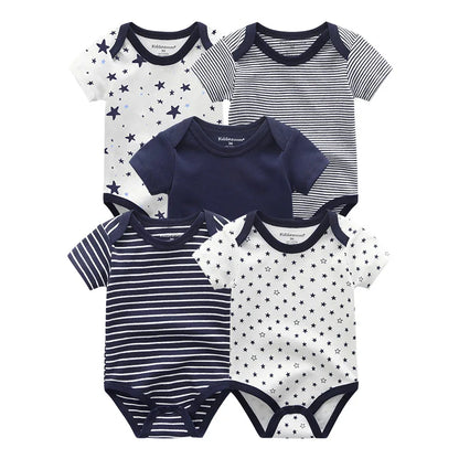 Baby Unisex Cotton Bodysuit 5-Pack | Short Sleeve Cartoon Print 0-12 Months