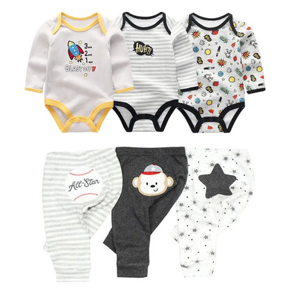 8-Piece Cotton Bodysuit & Pants Baby Set | Long Sleeve Cartoon Print 0-12M