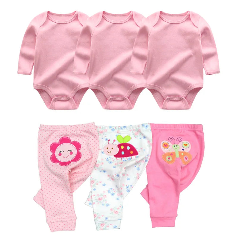 6-Piece Cotton Bodysuit & Pants Baby Set | Long Sleeve Cartoon Print 0-12M