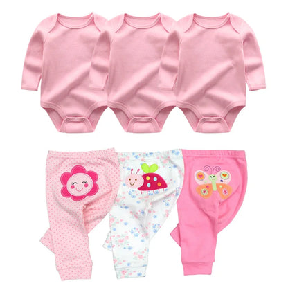 6-Piece Cotton Bodysuit & Pants Baby Set | Long Sleeve Cartoon Print 0-12M