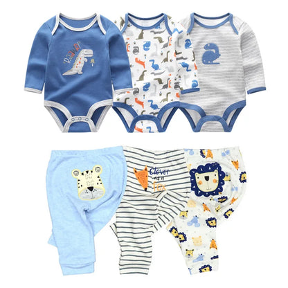 6-Piece Cotton Bodysuit & Pants Baby Set | Long Sleeve Cartoon Print 0-12M
