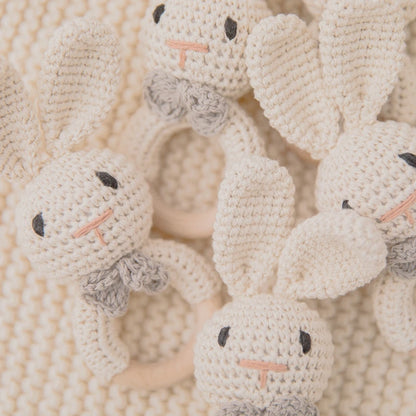 Crochet Amigurumi Bunny Baby Rattle — Handknit Newborn Toy