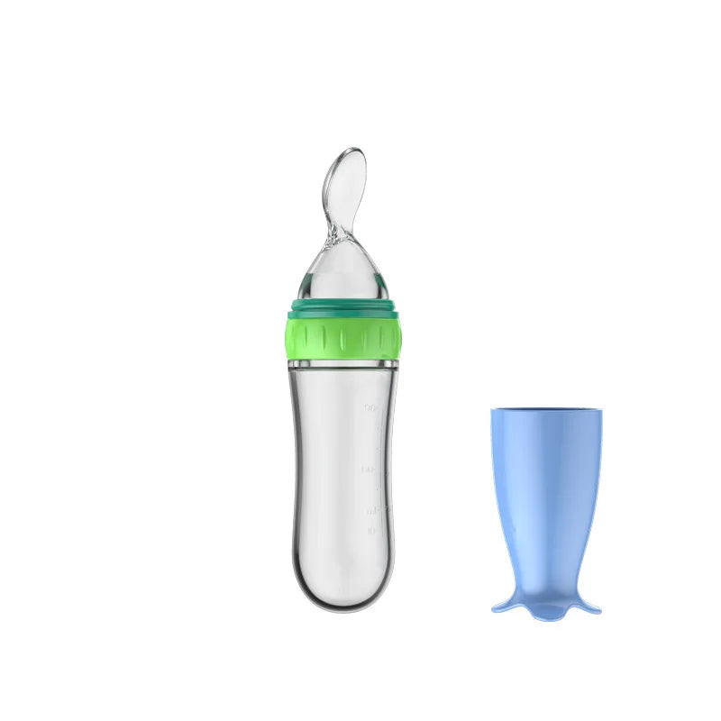 Silicone Baby Squeeze Feeding Bottle with Spoon | Rice Cereal & Food Supplement Feeder