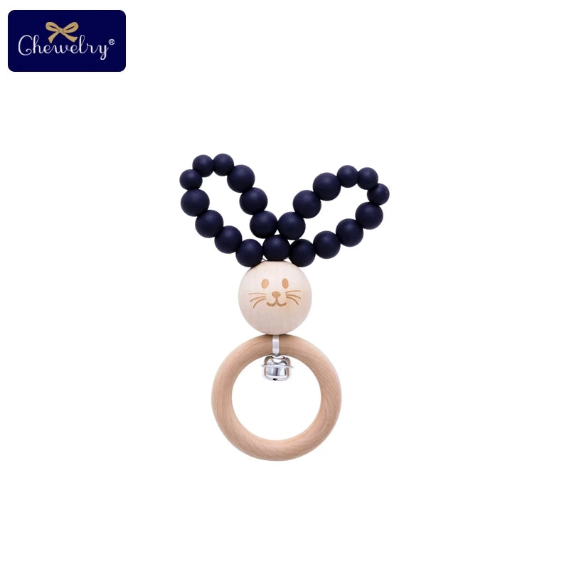 Silicone Baby Teether Bracelet with Wooden Ring — BPA Free