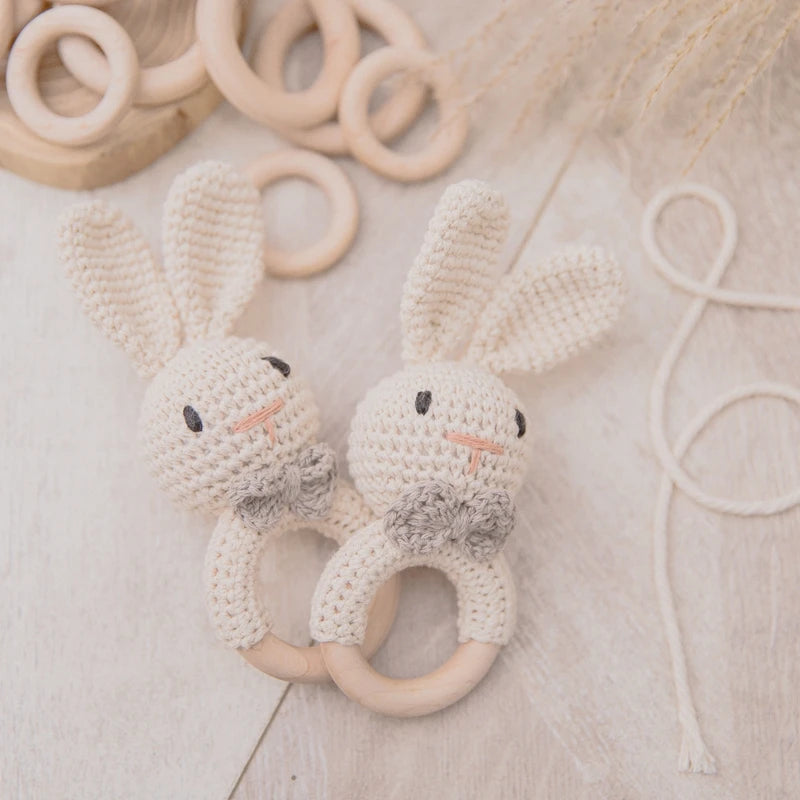 Crochet Amigurumi Bunny Baby Rattle — Handknit Newborn Toy