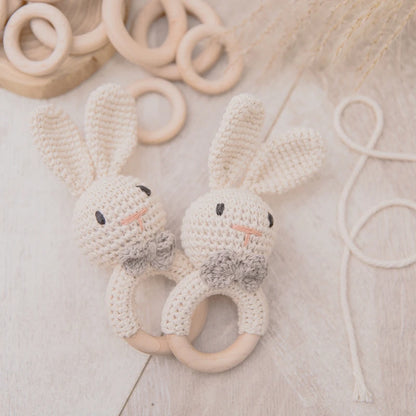 Crochet Amigurumi Bunny Baby Rattle — Handknit Newborn Toy