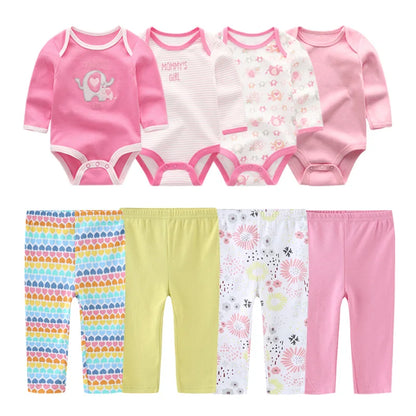 8-Piece Cotton Bodysuit & Pants Baby Set | Long Sleeve Cartoon Print 0-12M