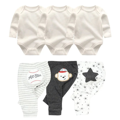6-Piece Cotton Bodysuit & Pants Baby Set | Long Sleeve Cartoon Print 0-12M