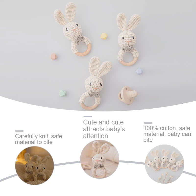 Crochet Amigurumi Bunny Baby Rattle — Handknit Newborn Toy