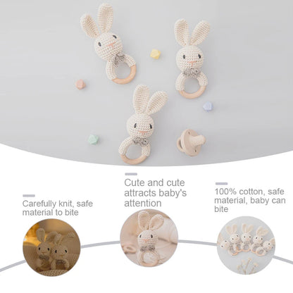 Crochet Amigurumi Bunny Baby Rattle — Handknit Newborn Toy