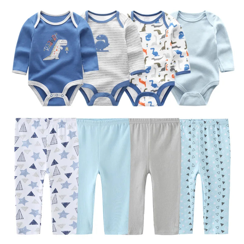 6-Piece Cotton Bodysuit & Pants Baby Set | Long Sleeve Cartoon Print 0-12M