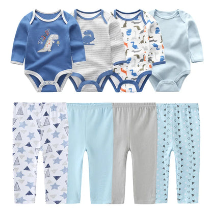 6-Piece Cotton Bodysuit & Pants Baby Set | Long Sleeve Cartoon Print 0-12M